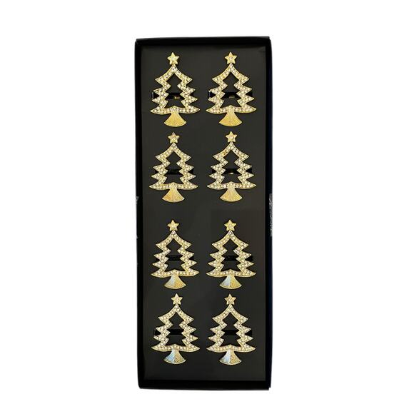 TAHARI HOME Other - TAHARI Home Gold Rhinestone Christmas Tree Shaped Napkin Rings Set of 8 New